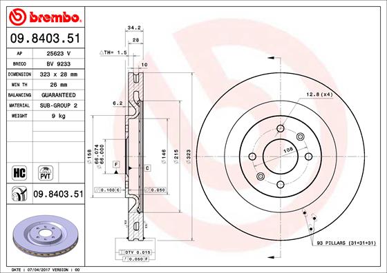 A.B.S. 09.8403.51 BREMBO COATED DISC LINE Bremsscheibe