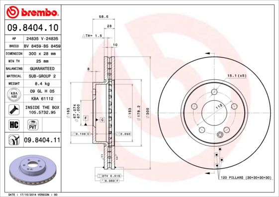 A.B.S. 09.8404.11 BREMBO COATED DISC LINE Bremsscheibe