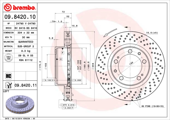 A.B.S. 09.8420.11 BREMBO COATED DISC LINE Bremsscheibe