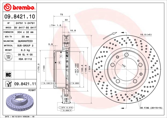 A.B.S. 09.8421.11 BREMBO COATED DISC LINE Bremsscheibe