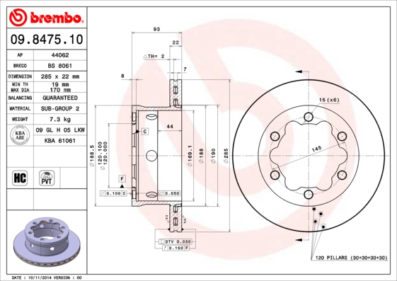 A.B.S. 09.8475.10 BREMBO Bremsscheibe