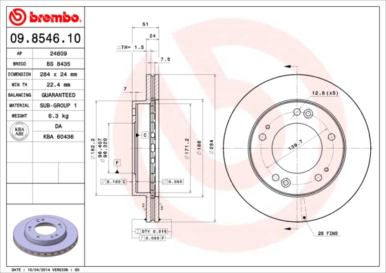 A.B.S. 09.8546.10 BREMBO Bremsscheibe