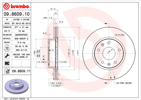 A.B.S. 09.8609.11 BREMBO COATED DISC LINE Bremsscheibe