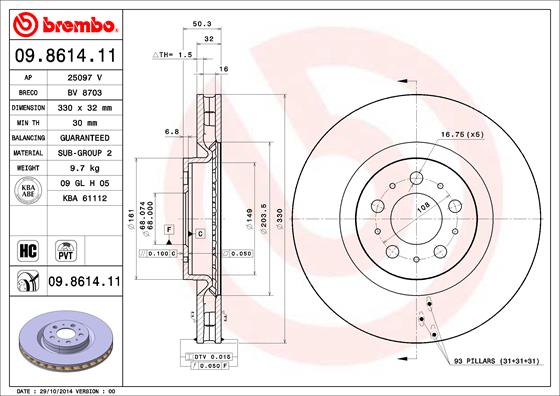A.B.S. 09.8614.11 BREMBO COATED DISC LINE Bremsscheibe