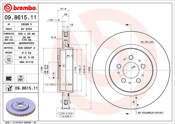 A.B.S. 09.8615.11 BREMBO COATED DISC LINE Bremsscheibe