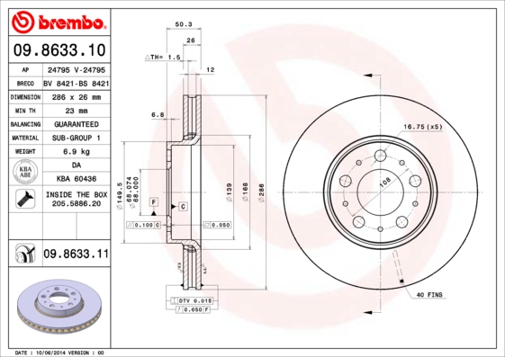 A.B.S. 09.8633.11 BREMBO COATED DISC LINE Bremsscheibe