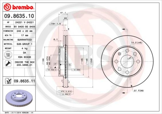 A.B.S. 09.8635.11 Bremsscheibe