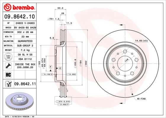 A.B.S. 09.8642.11 BREMBO COATED DISC LINE Bremsscheibe