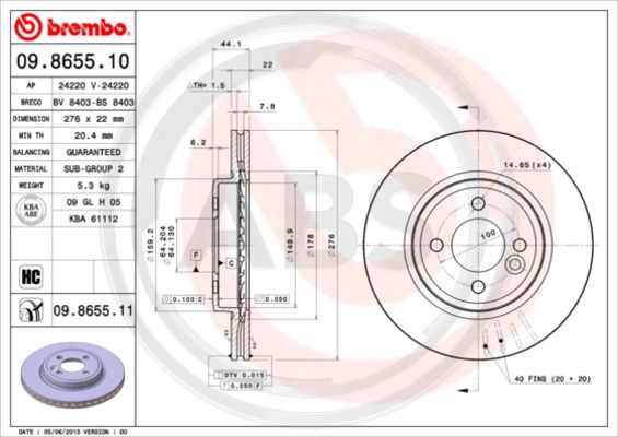 A.B.S. 09.8655.11 Bremsscheibe