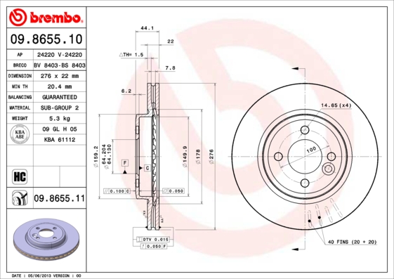 A.B.S. 09.8655.11 BREMBO COATED DISC LINE Bremsscheibe