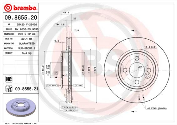 A.B.S. 09.8655.21 Bremsscheibe