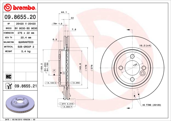 A.B.S. 09.8655.21 BREMBO COATED DISC LINE Bremsscheibe