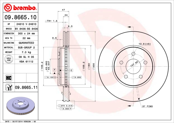 A.B.S. 09.8665.11 BREMBO COATED DISC LINE Bremsscheibe