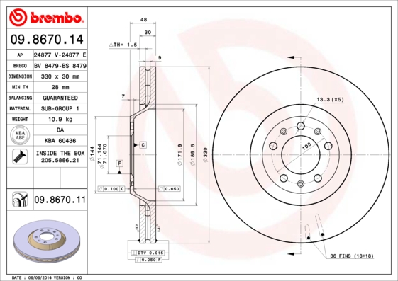 A.B.S. 09.8670.11 BREMBO COATED DISC LINE Bremsscheibe