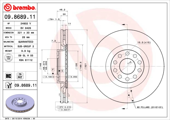 A.B.S. 09.8689.11 BREMBO COATED DISC LINE Bremsscheibe