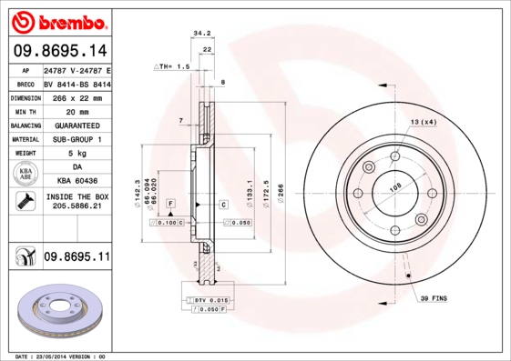 A.B.S. 09.8695.11 BREMBO COATED DISC LINE Bremsscheibe