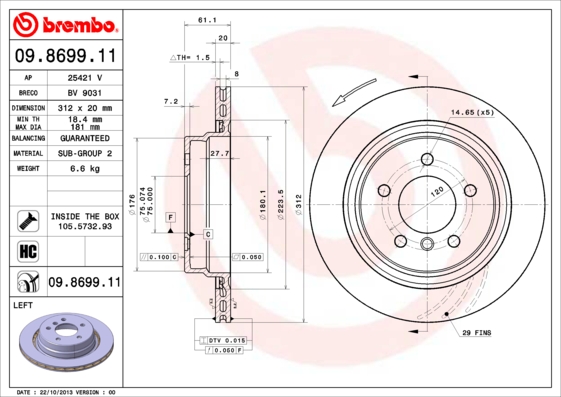 A.B.S. 09.8699.11 BREMBO COATED DISC LINE Bremsscheibe