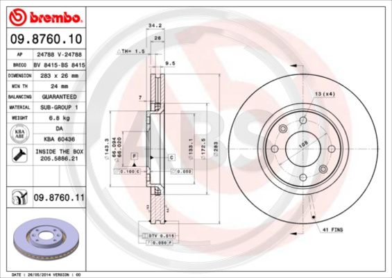 A.B.S. 09.8760.11 Bremsscheibe