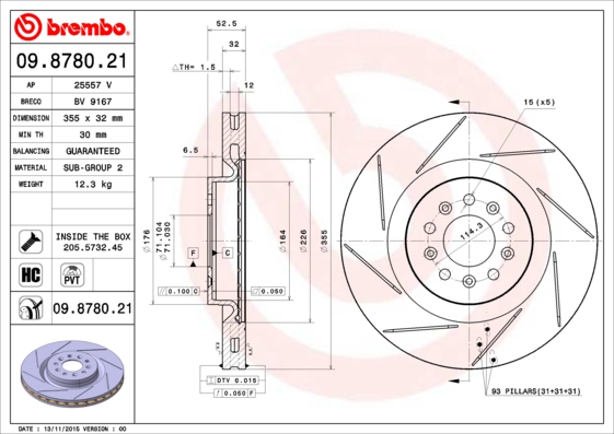 A.B.S. 09.8780.21 BREMBO COATED DISC LINE Bremsscheibe