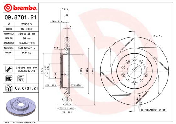 A.B.S. 09.8781.21 BREMBO COATED DISC LINE Bremsscheibe