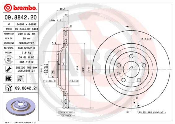 A.B.S. 09.8842.21 Bremsscheibe