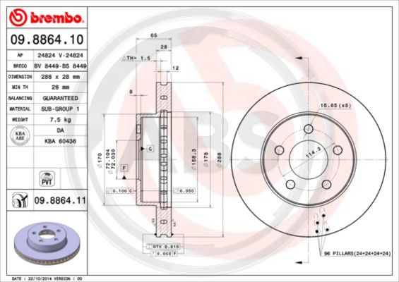 A.B.S. 09.8864.11 Bremsscheibe