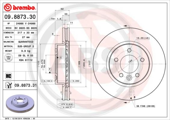 A.B.S. 09.8873.31 Bremsscheibe