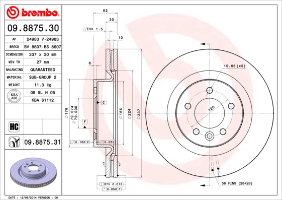 A.B.S. 09.8875.31 BREMBO COATED DISC LINE Bremsscheibe