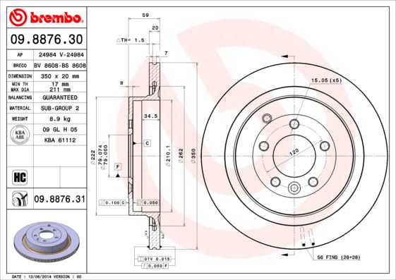 A.B.S. 09.8876.31 BREMBO COATED DISC LINE Bremsscheibe