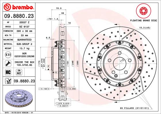 A.B.S. 09.8880.23 BREMBO TWO-PIECE FLOATING DISCS LINE Bremsscheibe