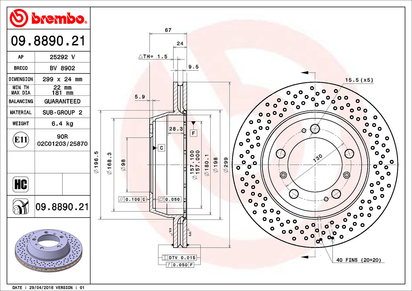 A.B.S. 09.8890.21 BREMBO COATED DISC LINE Bremsscheibe