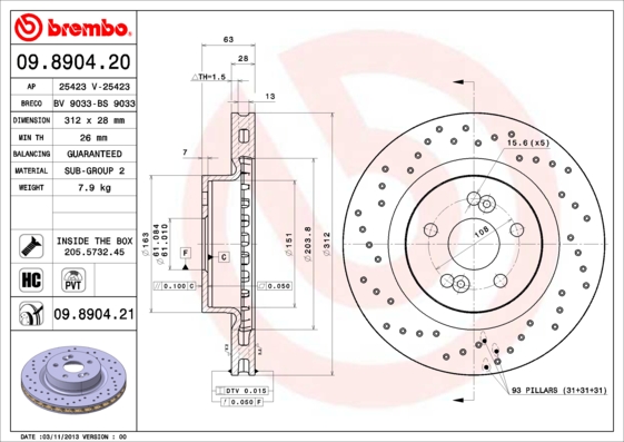 A.B.S. 09.8904.21 BREMBO COATED DISC LINE Bremsscheibe