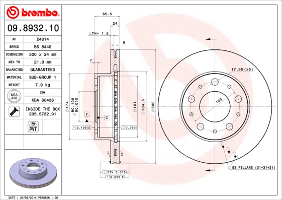 A.B.S. 09.8932.10 BREMBO Bremsscheibe