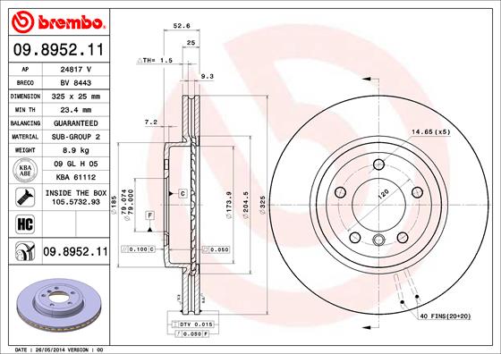 A.B.S. 09.8952.11 BREMBO COATED DISC LINE Bremsscheibe