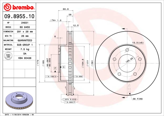 A.B.S. 09.8955.10 BREMBO Bremsscheibe