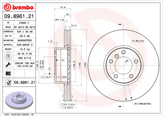 A.B.S. 09.8961.21 BREMBO COATED DISC LINE Bremsscheibe