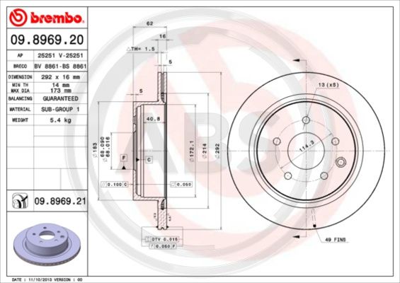 A.B.S. 09.8969.21 Bremsscheibe