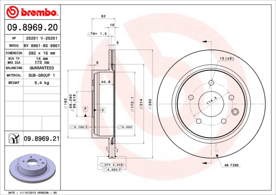 A.B.S. 09.8969.21 BREMBO COATED DISC LINE Bremsscheibe