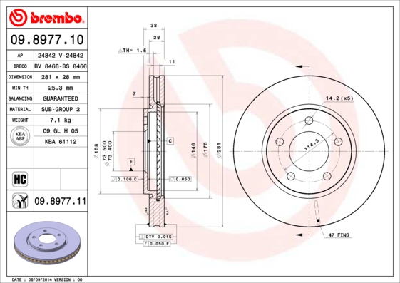 A.B.S. 09.8977.11 BREMBO COATED DISC LINE Bremsscheibe