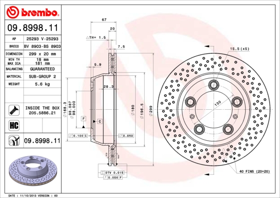 A.B.S. 09.8998.11 BREMBO COATED DISC LINE Bremsscheibe