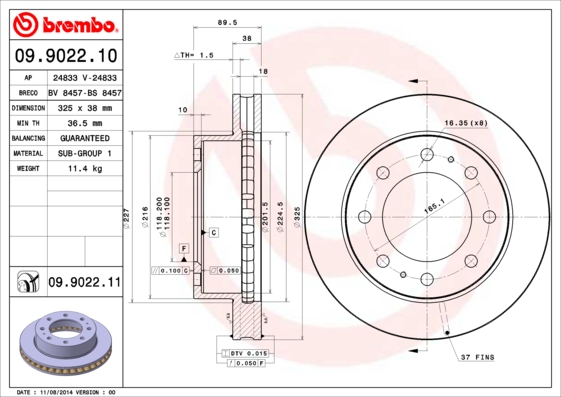 A.B.S. 09.9022.11 BREMBO COATED DISC LINE Bremsscheibe
