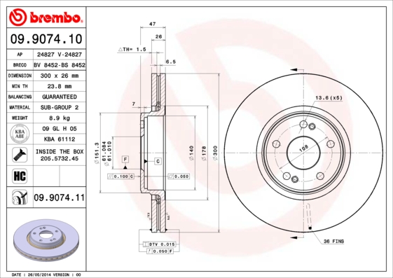 A.B.S. 09.9074.11 BREMBO COATED DISC LINE Bremsscheibe