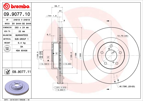 A.B.S. 09.9077.11 BREMBO COATED DISC LINE Bremsscheibe