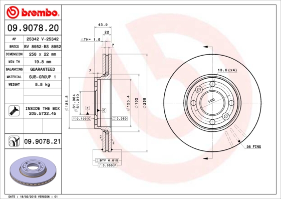 A.B.S. 09.9078.21 BREMBO COATED DISC LINE Bremsscheibe