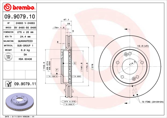 A.B.S. 09.9079.11 BREMBO COATED DISC LINE Bremsscheibe