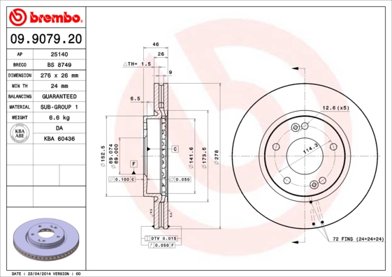 A.B.S. 09.9079.20 BREMBO Bremsscheibe