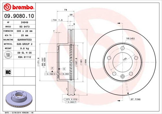 A.B.S. 09.9080.10 BREMBO Bremsscheibe