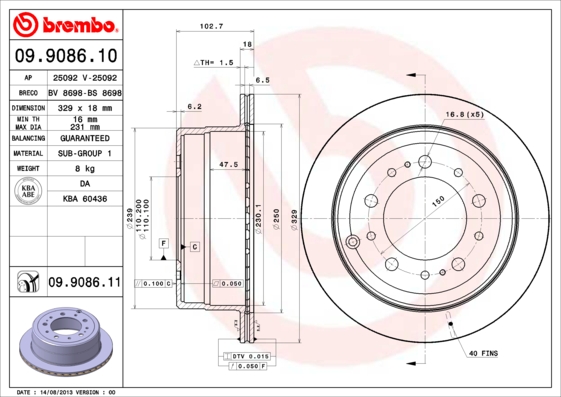 A.B.S. 09.9086.11 BREMBO COATED DISC LINE Bremsscheibe
