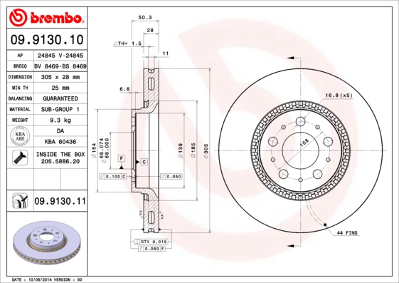 A.B.S. 09.9130.11 BREMBO COATED DISC LINE Bremsscheibe