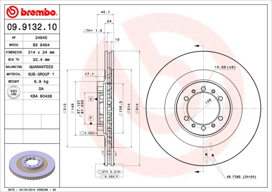 A.B.S. 09.9132.10 BREMBO Bremsscheibe
